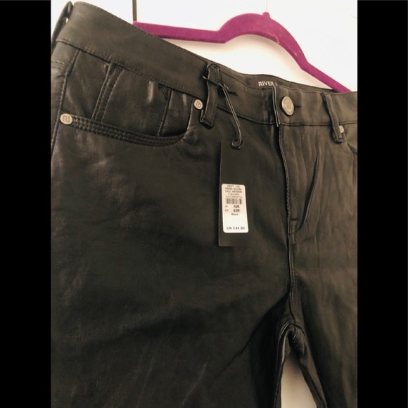 River Island Super Skinny Leather Look Jeans - Picture 2 of 9